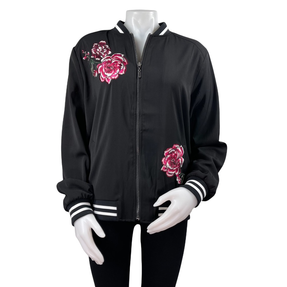 🌹Susan Graver Embroidered Peachskin Zip-Up Bomber Jacket🌹